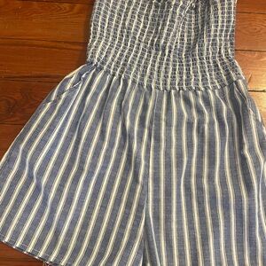 Love Blue and White Checkered romper